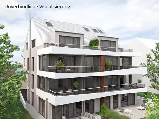 Mehrfamilienhaus mit umlaufenden Balkonen, Visualisierung aus FDL-Projektmaterial